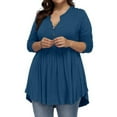 thumbnail image 4 of Long Sleeve Shirts for Women Plus Size V-Neck Loose Solid Short Casual Tops Basic Tops Tee Tshirt Blouse, 4 of 7