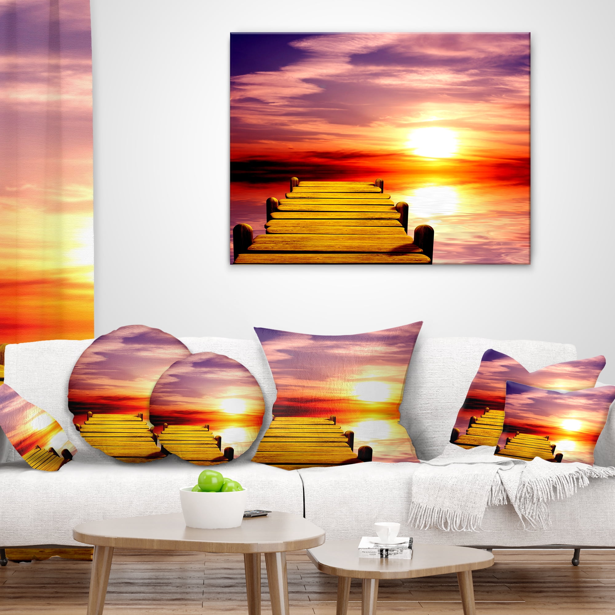 Designart Burning Sunset in Blue Sky - Seascape Throw Pillow - 18x18