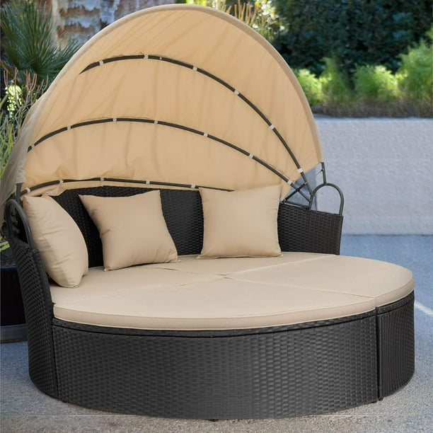 Lacoo Outdoor Patio Round Daybed With, Round Daybed Outdoor Cushion