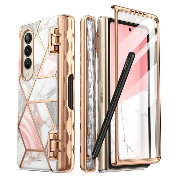 i-Blason Cosmo Series Case for Samsung Galaxy Z Fold 4 Case with Pen Holder 5G (2022), Slim Protective Bumper Case Cover with Built-in Screen Protector, Marble