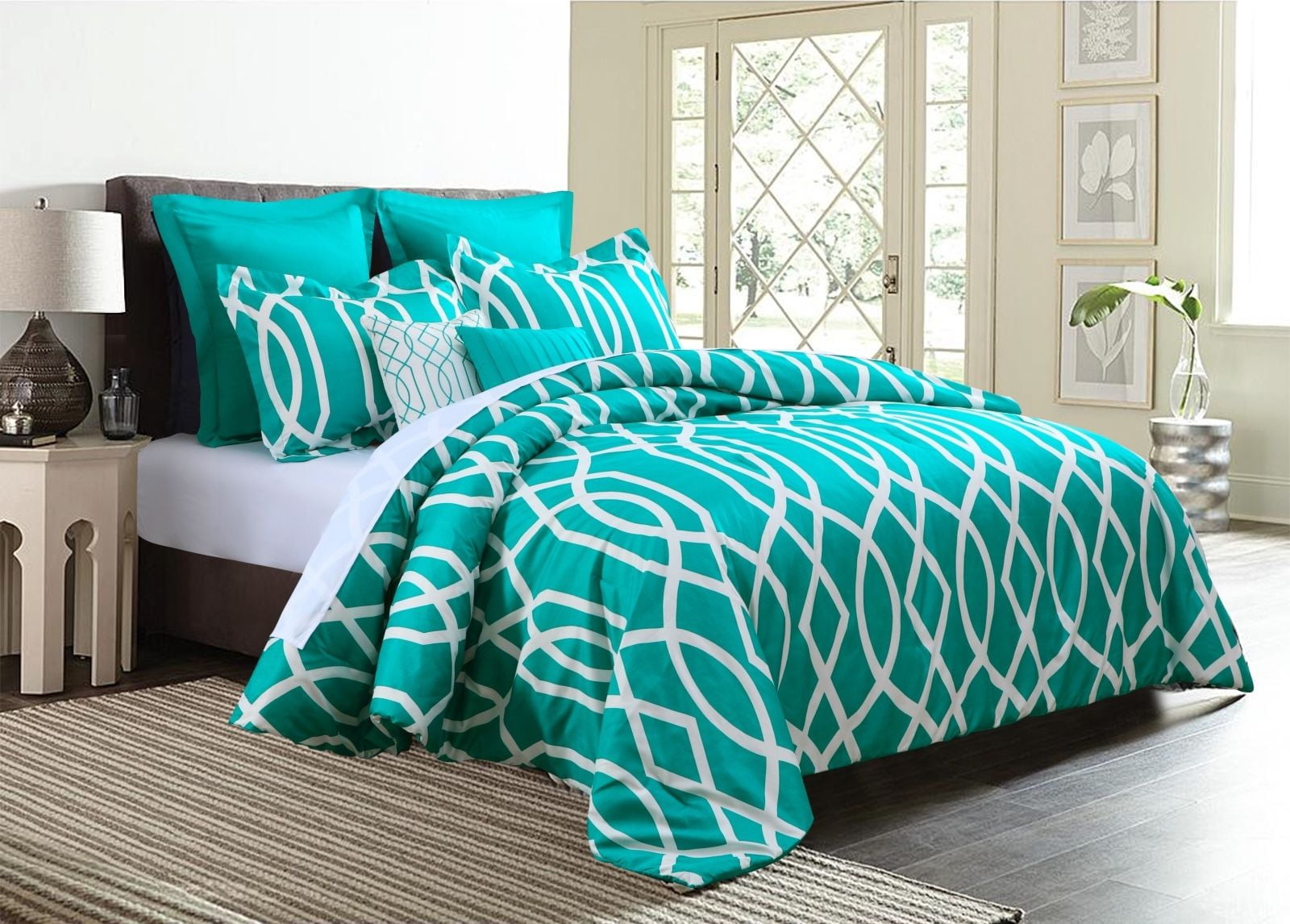 7-Piece Geometric Anbu Comforter Set Teal - Full Size ...