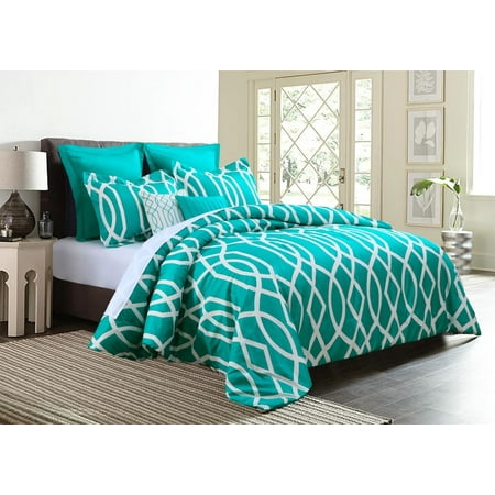 7 Piece Geometric Anbu Comforter Set Teal Queen Size Walmart Com