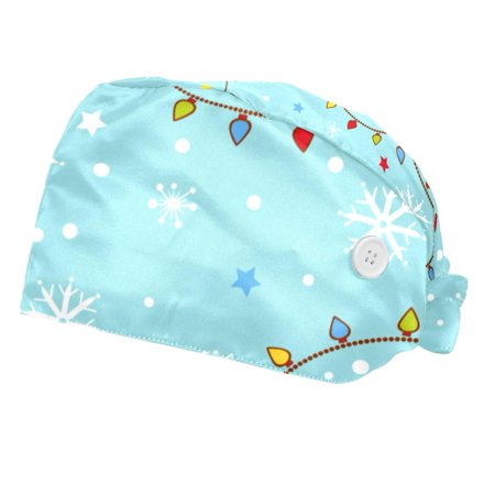 

2PCS Working Cap with Buttons and Sweatband Adjustable Tie Back Hats Bouffant Caps Christmas Scrub Turban Hat