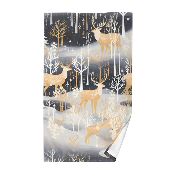 Deers and Christmas Trees Cotton Face Towels Soft Hand Towel Absorbent Bathroom Towel for Kitchen Hotel Decoration