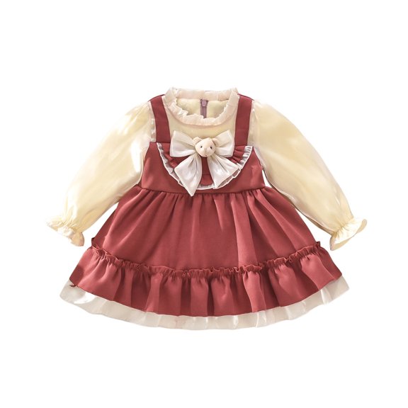 Bearichfupo Toddler Girls Dress Long Sleeve Ruffles Bear Princess Dress Outwear Fleece Warm, Sizes 18-24 Months
