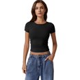 thumbnail image 3 of Camiseta QINSEN con cuello redondo y manga corta para mujer negra XS, 3 of 6