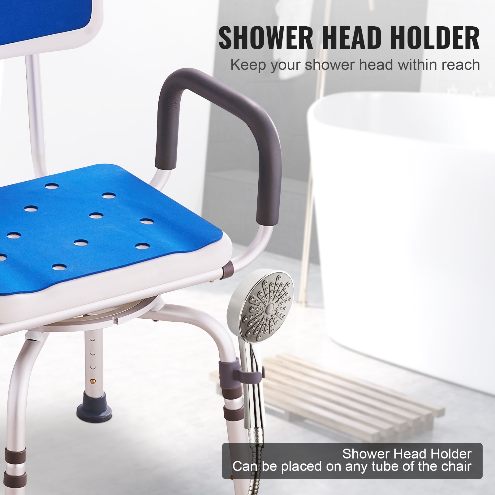 KFFKFF Rotating Bath Chair, 360° Swivel, with Supportive Armrests & Back, Secure & Stable for Shower/Bathtub Use, Ideal for Seniors & Mobility Impaired, Supports up to 400lbs