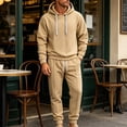 thumbnail image 2 of Yongwang Mens Texture 2 Piece Set Long Sleeve Hoodies Drawstring Elastic Waist Jogger Pants Matching Pant Daily Set, 2 of 9