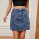 thumbnail image 3 of Falda vaquera con cintura elástica para mujer - Falda ajustada a la cadera con bolsillos cargo, informal para salir de fiesta, S-XXL, 3 of 7