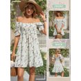 thumbnail image 7 of Xuanfei Women Floral Print Off Shoulder Square Neck Smokced Ruffle Tiered MIni Dress, 7 of 7