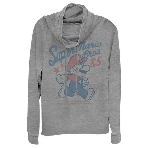 Junior's Nintendo Super Mario Bros 85  Cowl Neck Sweatshirt Gray Heather 2X Large