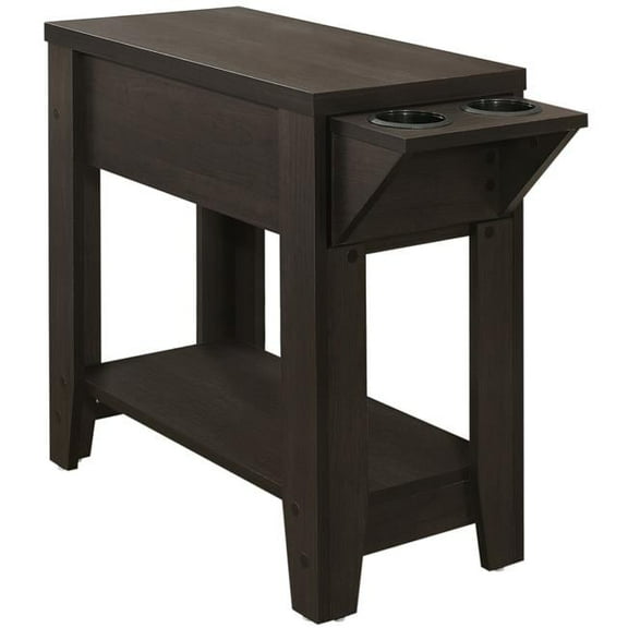 24 in. Cappuccino Accent Table with A Glass Holder