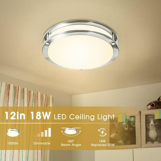 12 Satin Nickel Led Ceiling Mount Light Fixture Warm White 1500 Lumens Dimmable 3000k Elegant Living Room Bedroom Home Decor Com 12 Satin Nickel Led Ceiling Mount, Ceiling Mount Light Fixture Bedroom