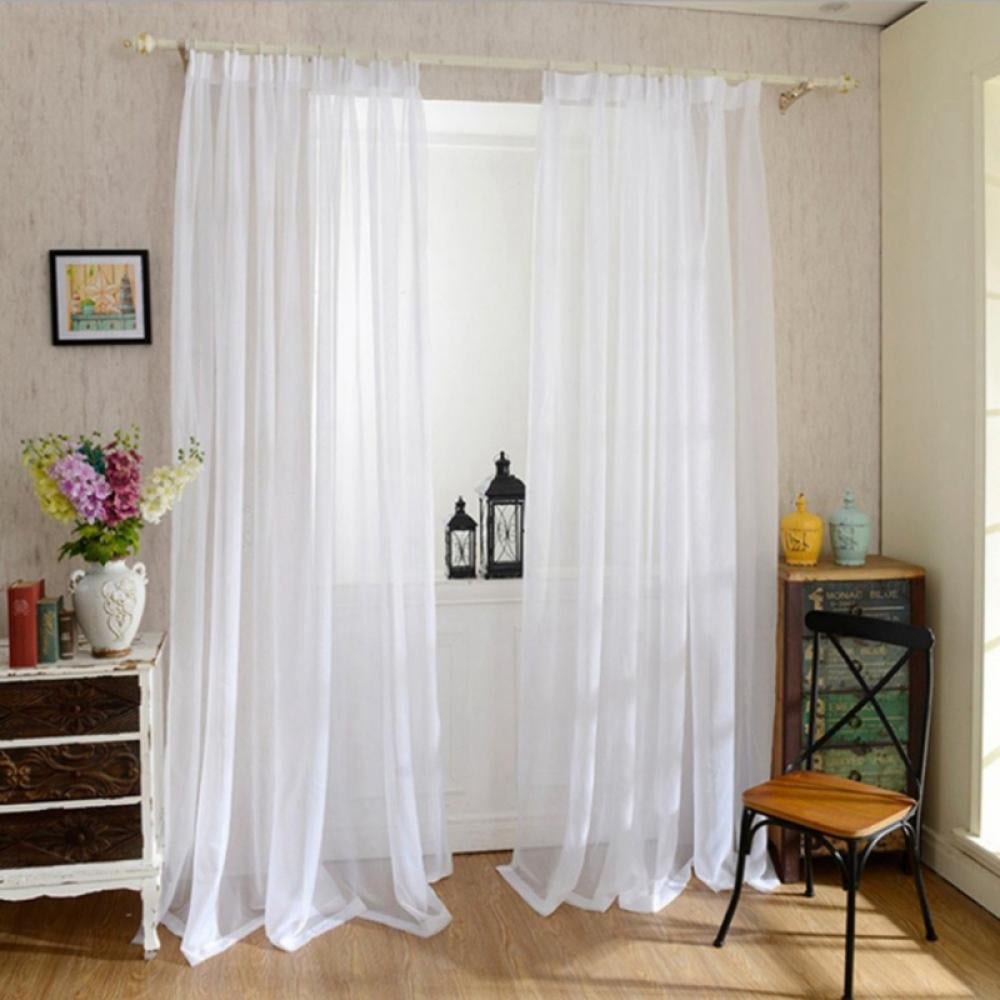 Baywell Window Sheer White Curtains 36 Inches Long 2 Panels White Sheer