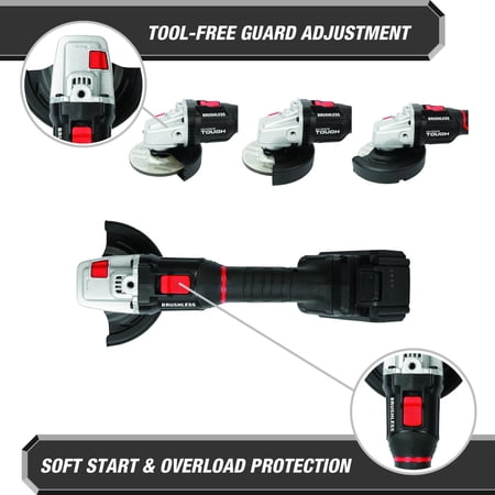 HYPER TOUGH 20V BRUSHLESS 4-1/2-IN CORDLESS ANGLE GRINDER BATTERY & CHARGER