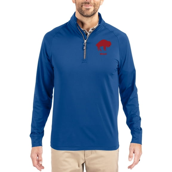 Men's Cutter & Buck Royal Buffalo Bills Adapt Eco Knit Stretch Recycled Big & Tall Quarter-Zip Throwback Pullover Top