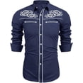 thumbnail image 2 of Gunia Western Cowboy Shirts For Men Long Sleeved Casual Button Down Shirt Tops Mens Tshirts Navy L, 2 of 3