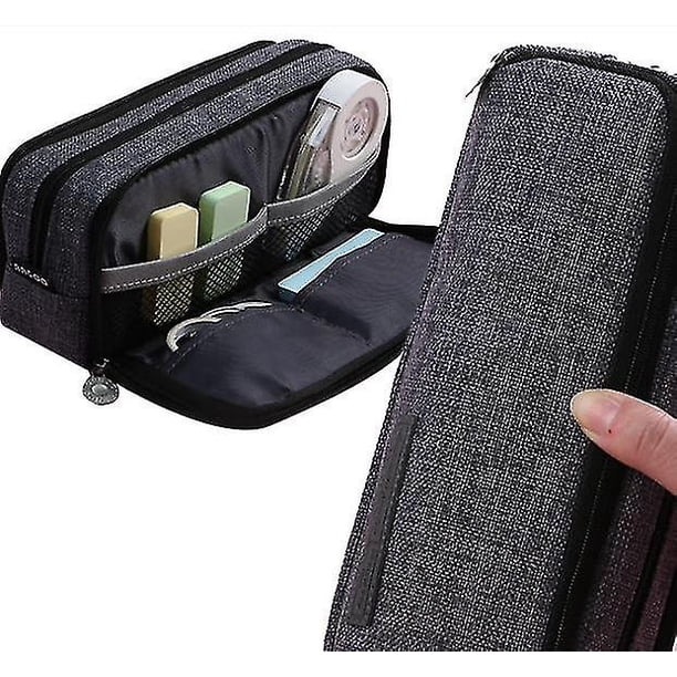 Estuche para lápices grande, estuche para lápices con 3 compartimentos de mano con capacidad