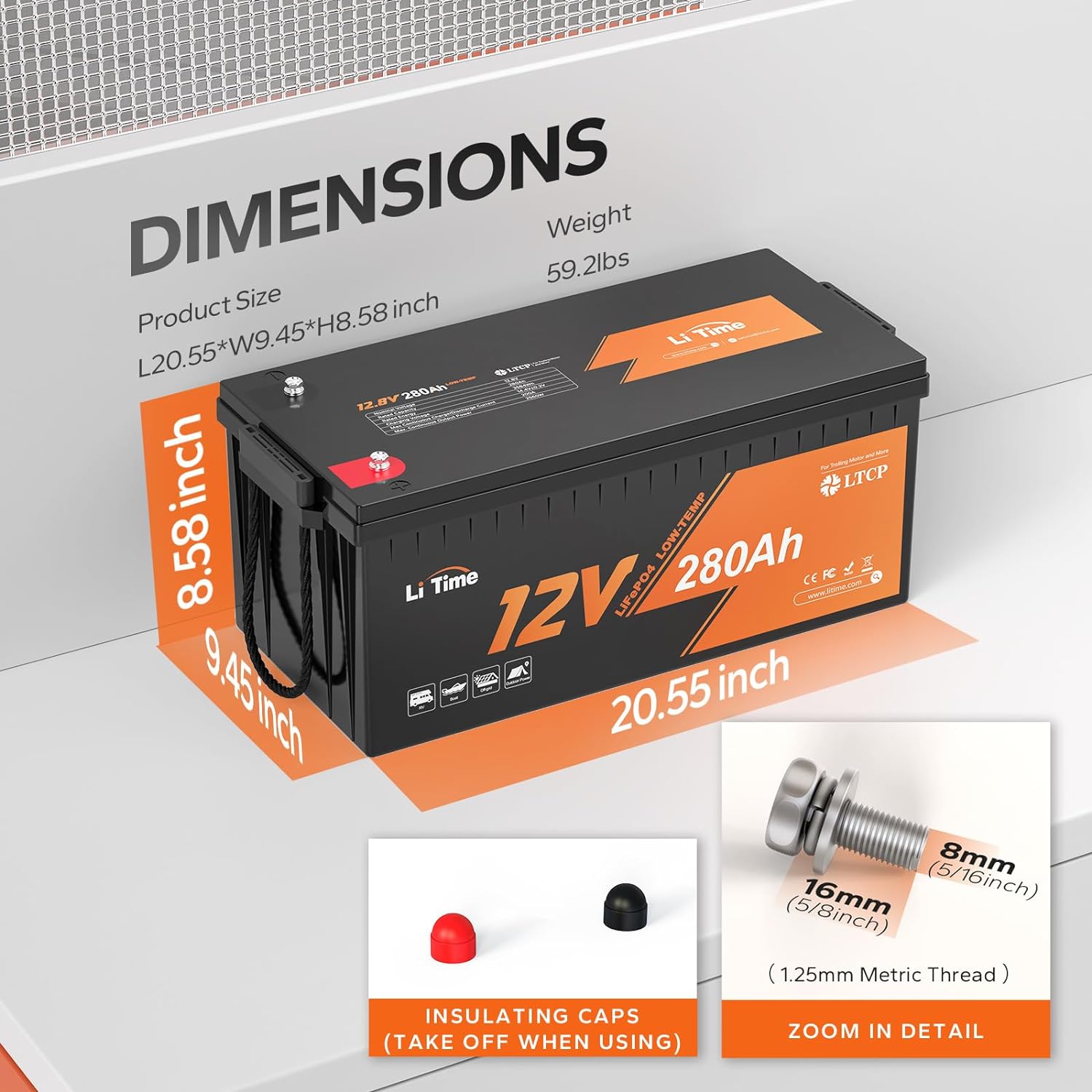 LiTime 12V 280Ah Plus Low-Temp Protection LiFePO4 Battery Built-in 200A BMS, Max 3584Wh Energy, Lithium Iron Phosphate Battery Perfect for Trolling Motors,Yacht, Marine, Boat, RVs, Home Energy