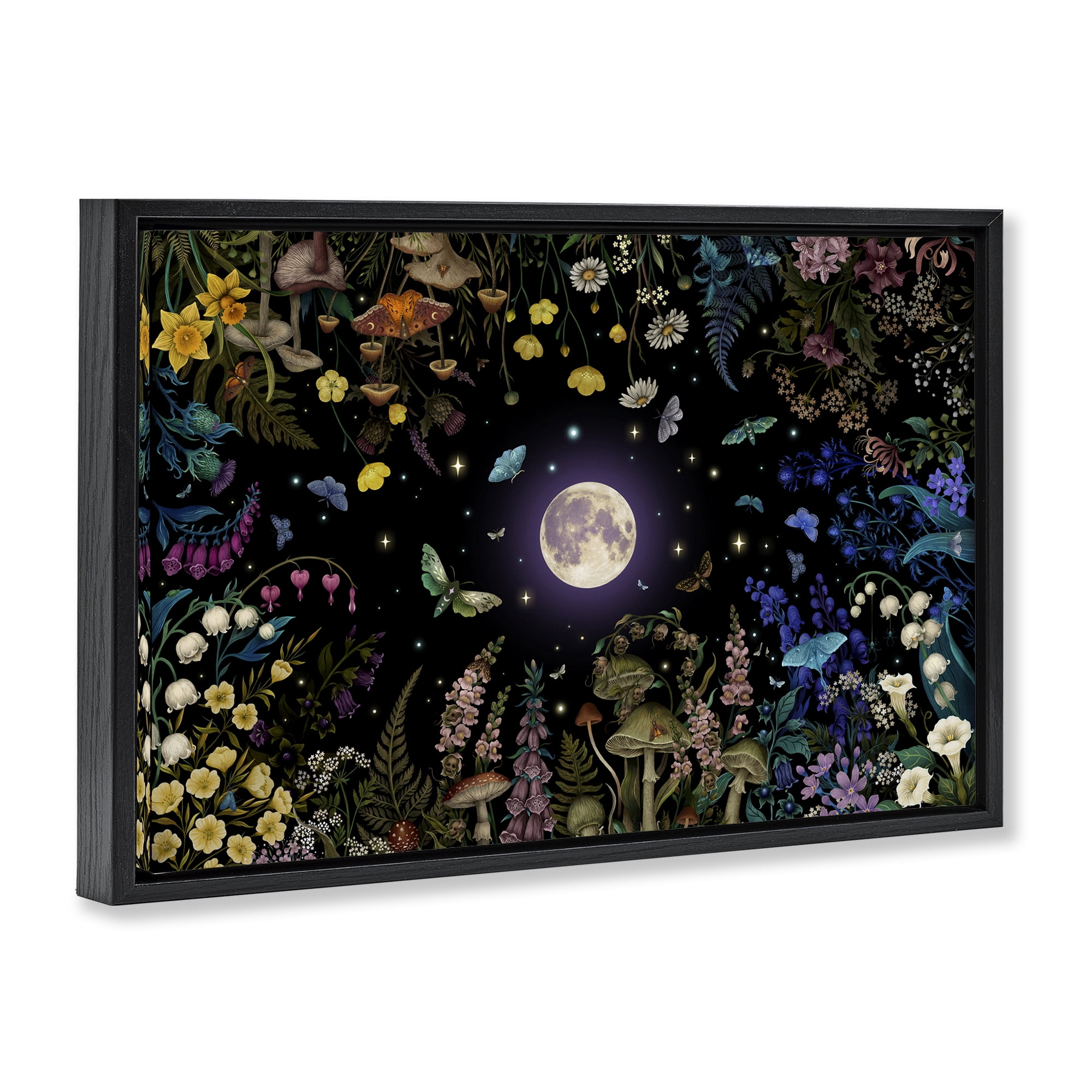 Stupell Industries Night Garden with Moth Black Framed Floater Canvas Wall Art, design by Episodic Drawings