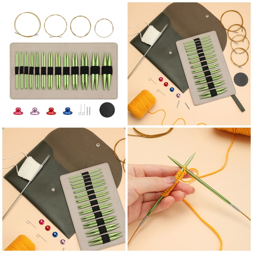 Geemin 13Pairs Interchangeable Metal Circular Knitting Needle Set with Case 3.0mm-10mm