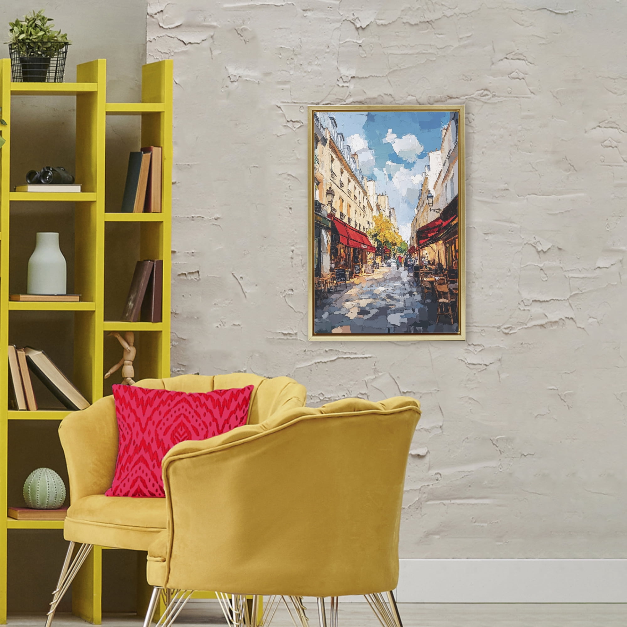 Stupell Industries Charming Paris Street Scene Gold Framed Floater Canvas Wall Art, design by Petal Prints Design