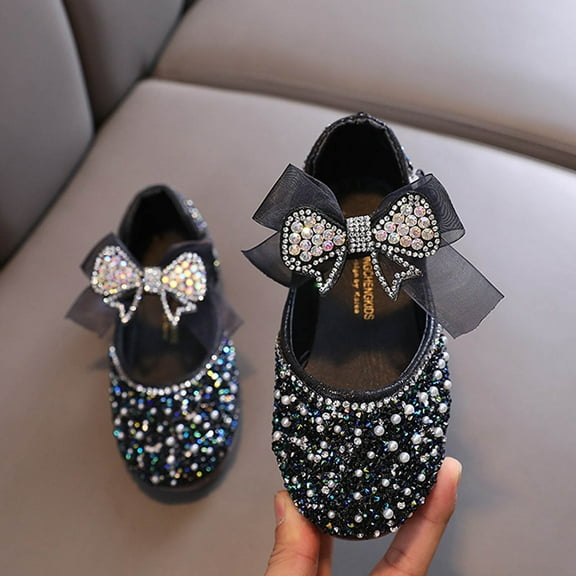 Quaouag Toddler Girls Dress Shoes Mary Jane Shoes for Girls Princess Shoes Low Heels Toddler Glitter Shoes for Wedding Party