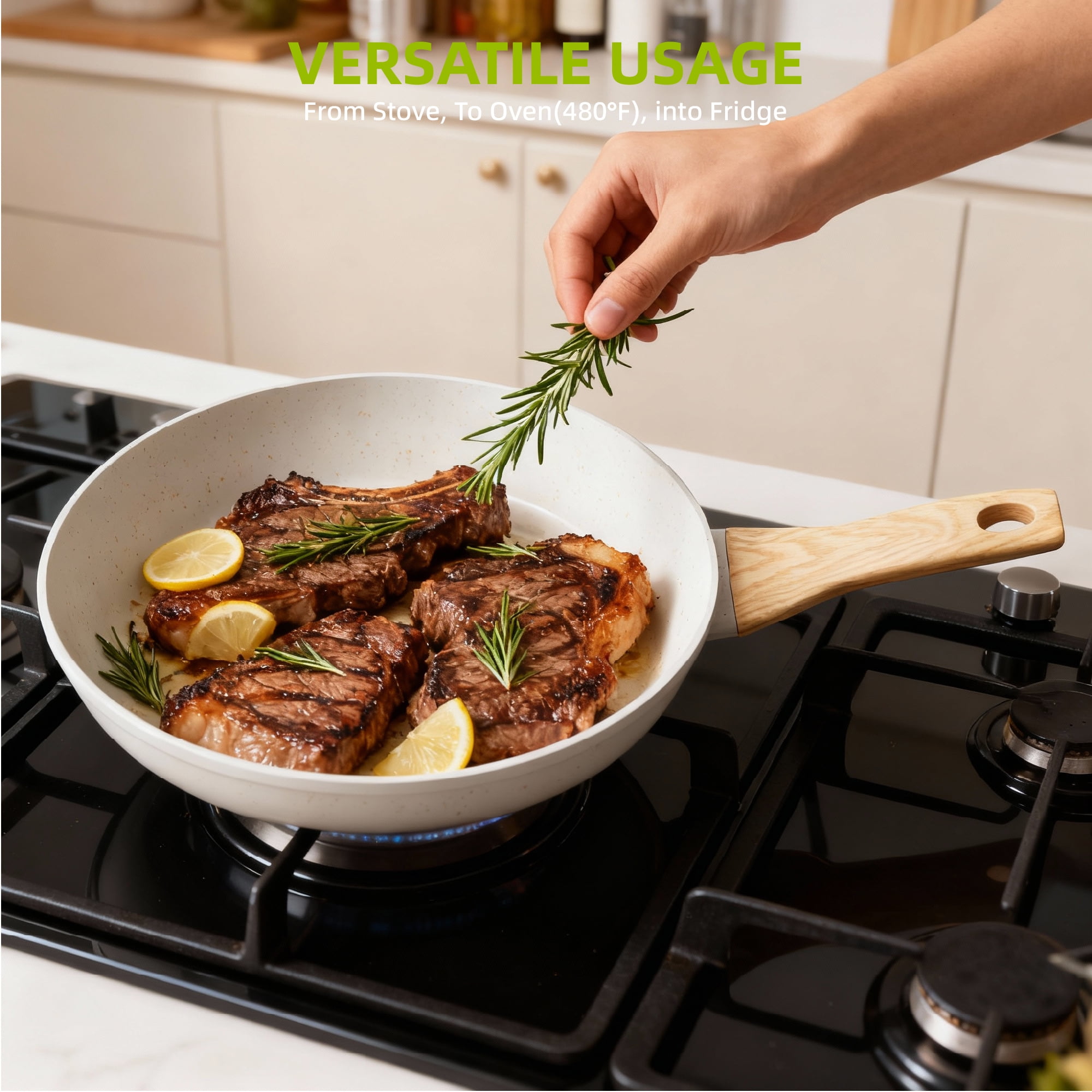 Furnibear 16pcs Nonstick Pots and Pans Set, Ceramic Cookware Set with Steamer and Cooking Utensils, for RV and Camping White