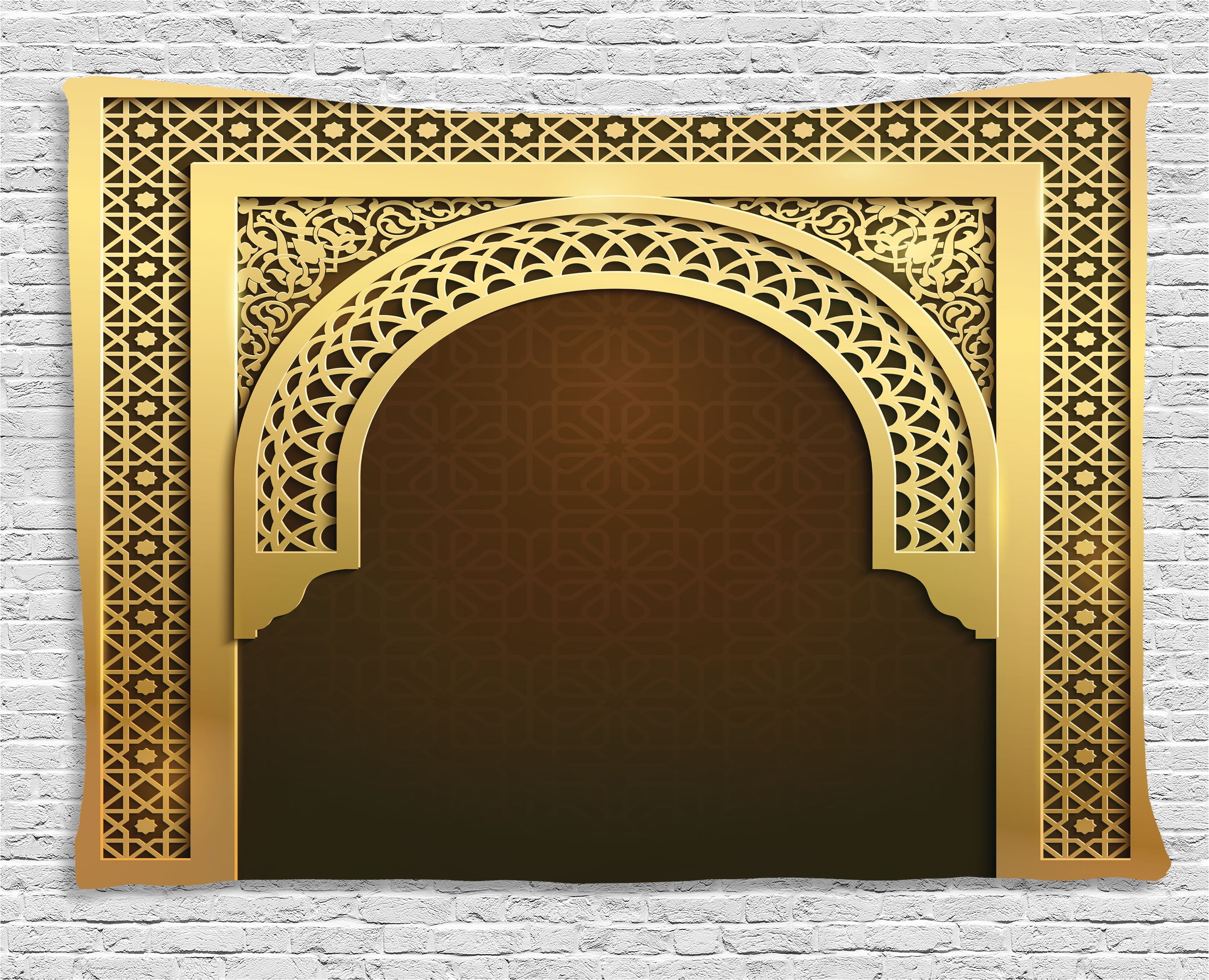 Moroccan Tapestry, Middle Eastern Ramadan Greeting Scroll Arch Figure... by Kozmos
