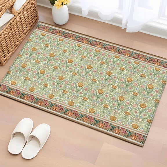 Vintage Boho Floral Entryway Rug 2'x3' Non Slip Front Door Mats, Ethnic Tribe Abstract Art Flowers Entrance Rugs Indoor Outdoor Carpet, Washable Floor Mats Small Area Rug for Bedroom Kitchen