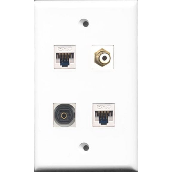 RiteAV 1 Port RCA White and 1 Port Toslink 2 Port Cat5e Ethernet White Wall Plate