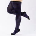thumbnail image 1 of Chaussettes Fines à Rayures Grande Taille (Cuisse Haute), 1 of 5