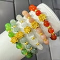 thumbnail image 2 of K-KED Pure 24K Gold Bracelet 3D Hard Gold Lotus Gold Bead Agate Jadeite Bracelet 7inch-Jadeite, 2 of 6