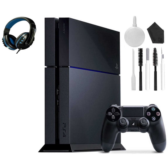 Pre-Owned Sony PlayStation 4 500GB Gaming Console Black, Headset 2 Controller With Cleaning Kit