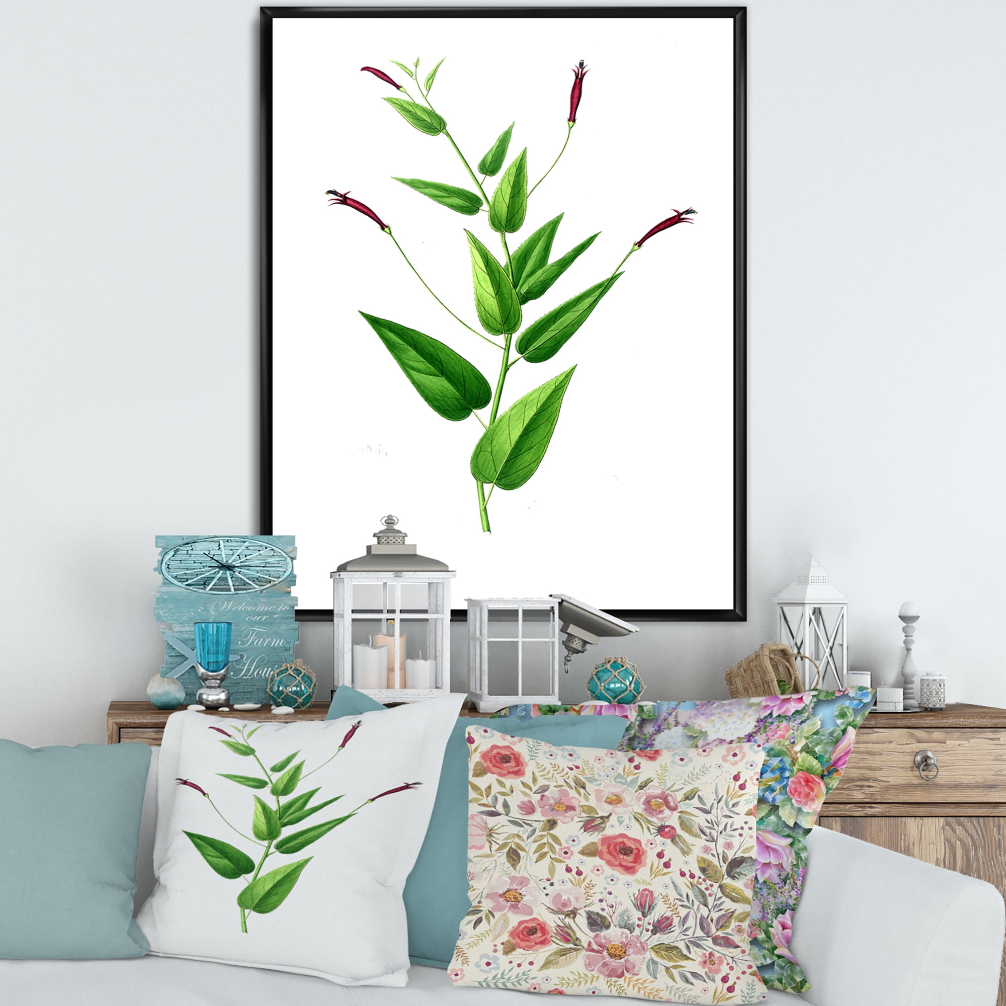 Ancient London Plants VII' 12" x 20" Framed Painting Canvas Art Print, by Designart