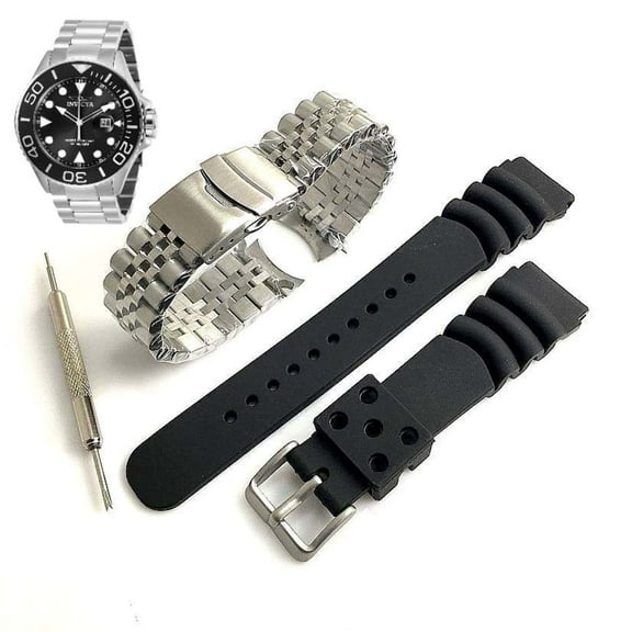 Pack of 2 Steel and Leather Replacement Watch Band Fits Invicta Pro Diver 28765