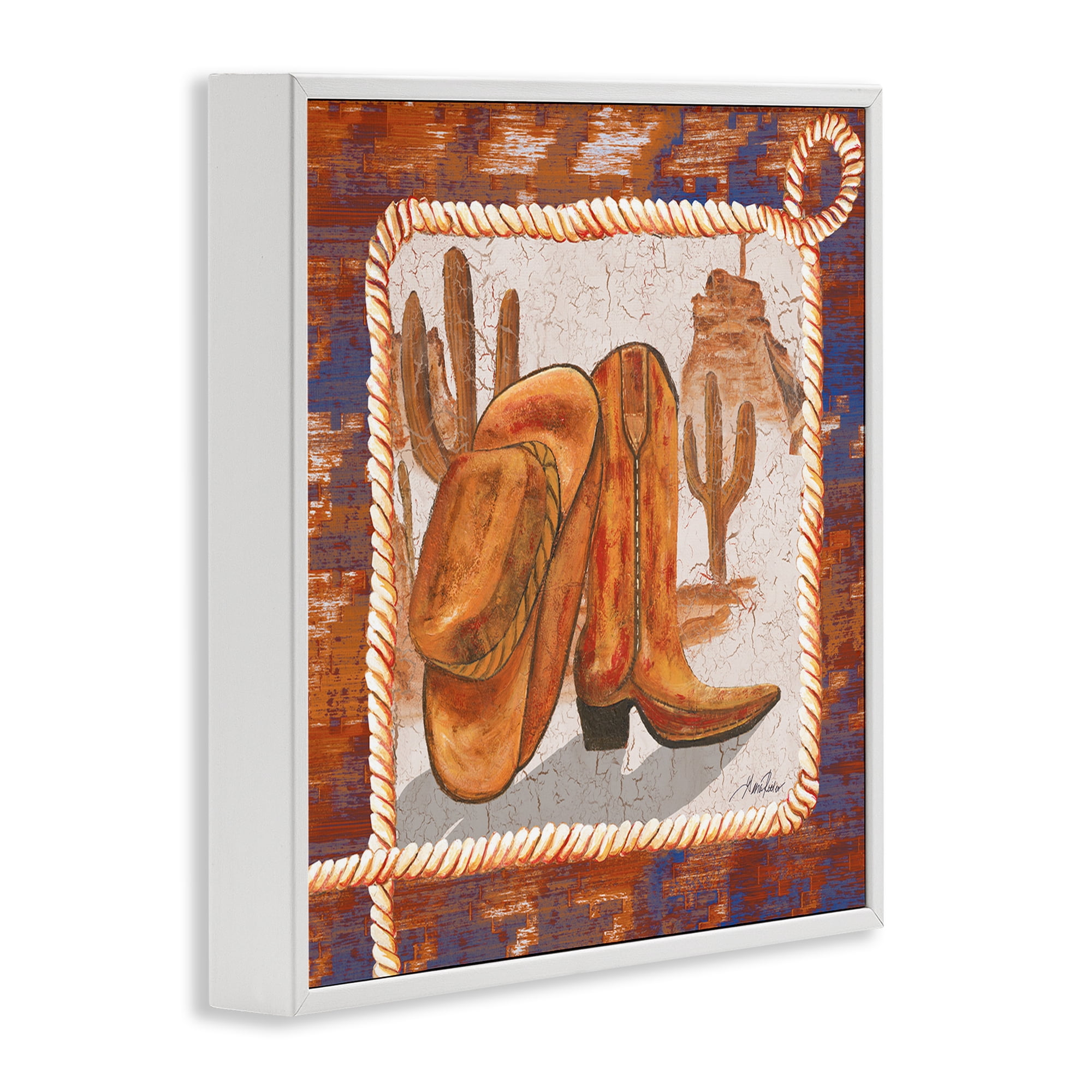 Stupell Industries Western Cowboy Boot Landscape Painting White Framed Art Print Wall Art, 12 x 12