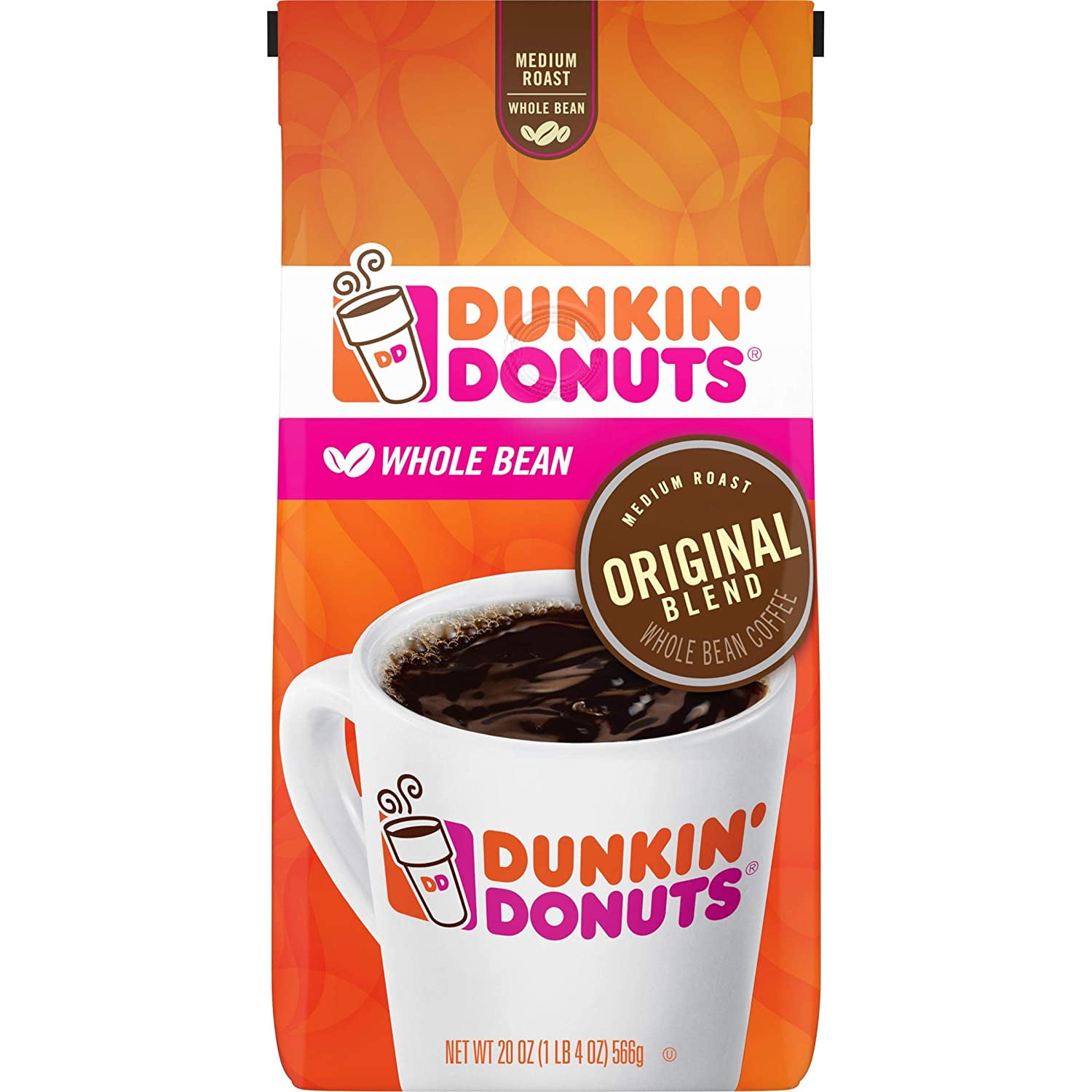 Dunkin Donuts Original Blend Medium Roast Whole Bean Coffee, 20 Ounces