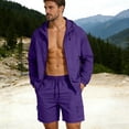 thumbnail image 2 of Men's Casual Hoodie Tracksuits 2 Piece Quick Dry Outfits Long Sleeve Zip Up Athletic Jacket with Shorts Jogger Suit 4XL Big Men Purple, 2 of 9