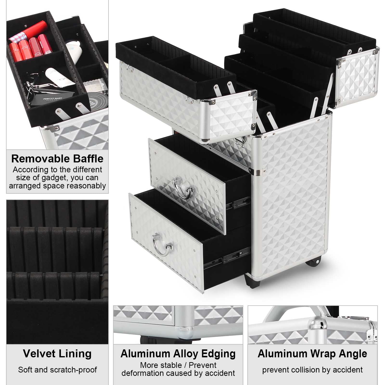 Buy Professional Rolling Makeup Train Case with Drawers, Large Storage