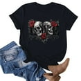 thumbnail image 2 of Womens Tops under $5 Short Sleeved Printed Round Neck T-shirt 6-Black M, 2 of 6