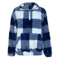 thumbnail image 6 of Stichou Women's Plaid Long Sleeve Zipper Sherpa Fleece Sweatshirt Cozy Pullover Jacket Coat with Pockets Blue 2XL, 6 of 6