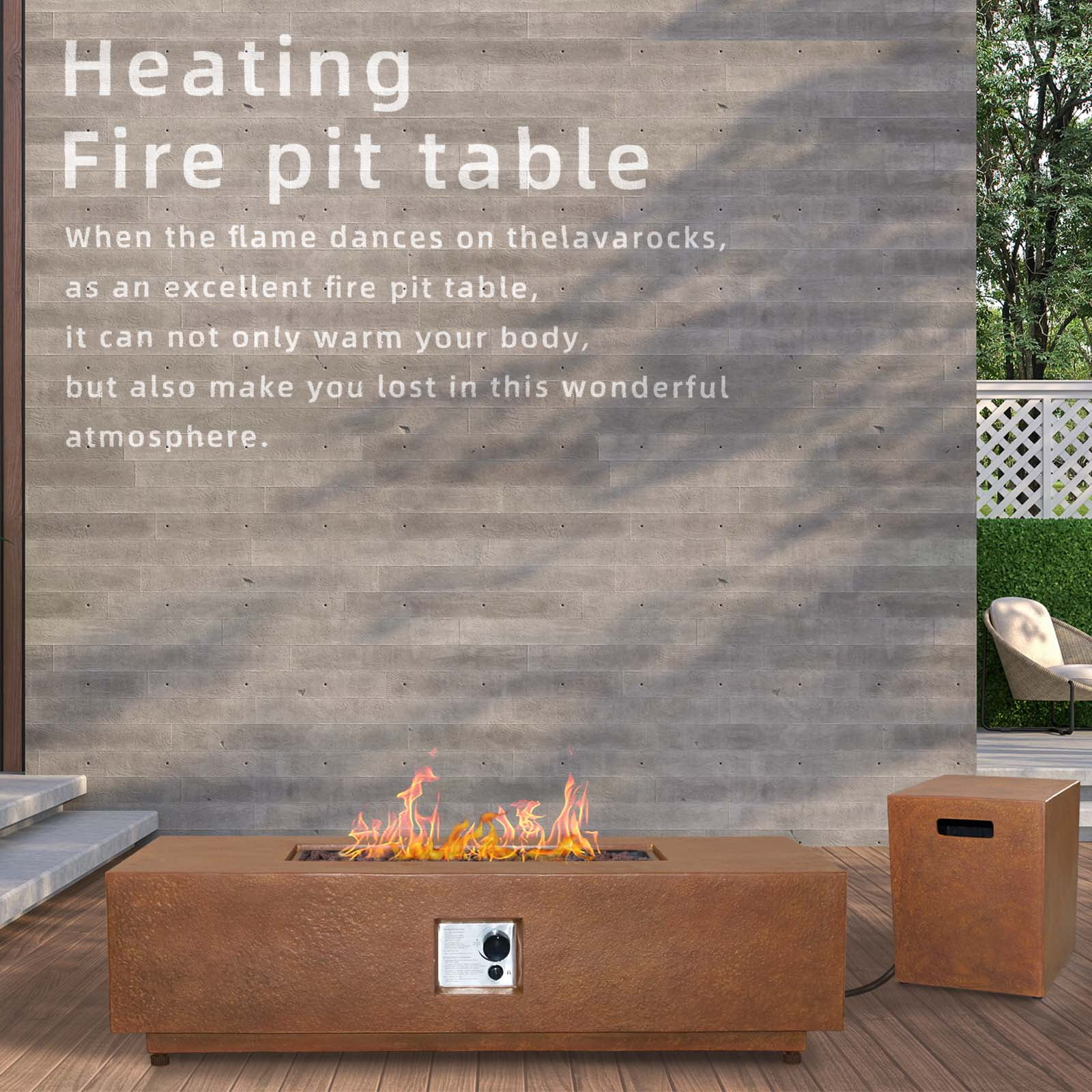 Afterglow Firepits All Terrafab External Gas Tank for Outdoor Use Rectangular 50000 Btu, Rusty Brown