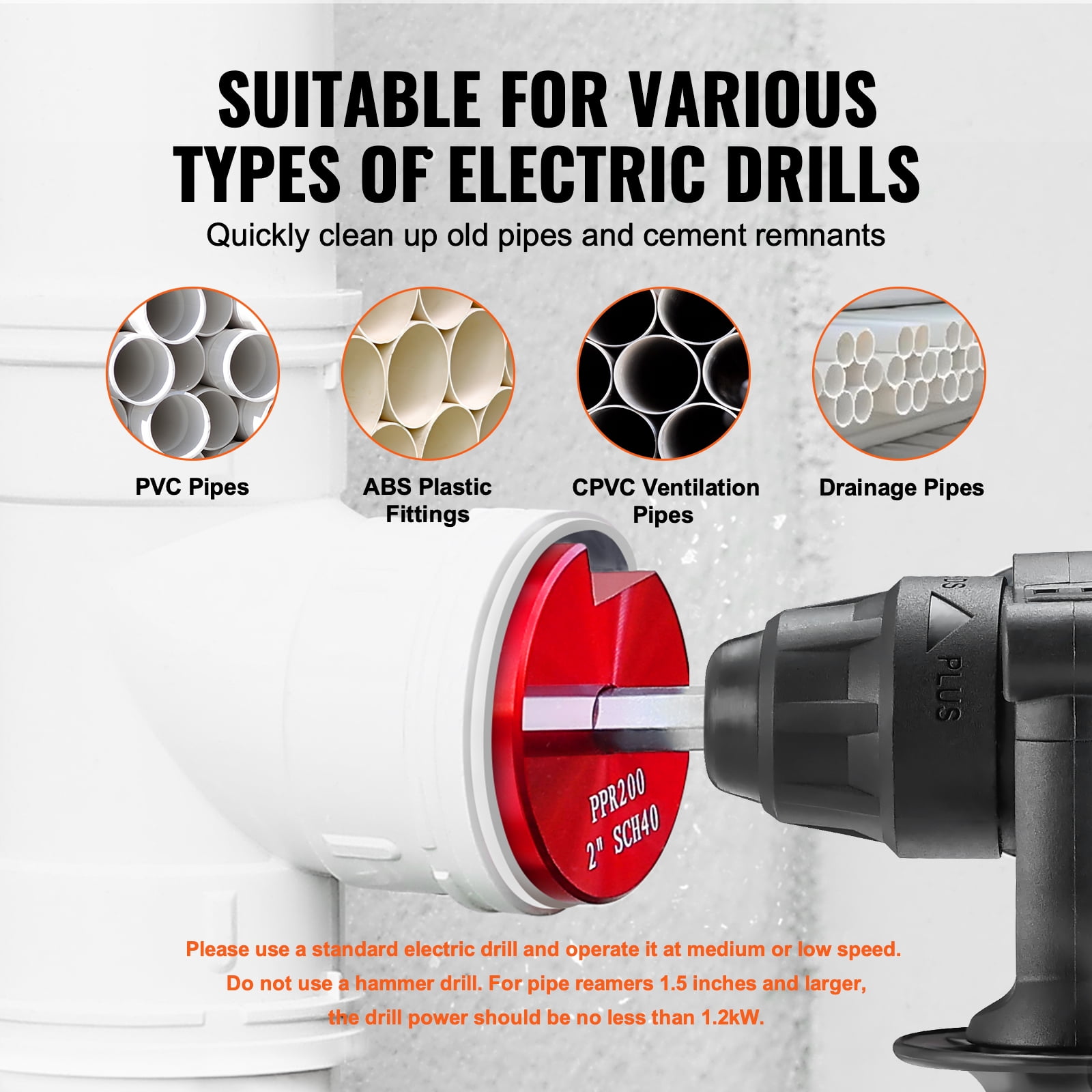 KFFKFF Kit of PVC Pipe Reamer, Constructed from Aluminum Alloy, Plumbing Tool Set for PVC Pipe Fitting, Socket Rescue for SCH 40, Includes Sizes of 3/4", 1", 5/4'', 3/2", 2", 3", 5''
