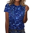 thumbnail image 2 of YMNXA Women's T Shirt Sequin Round Neck Short Sleeve Comfortable Breathable Top For Celebration And Daily Wear,Blue,L, 2 of 4
