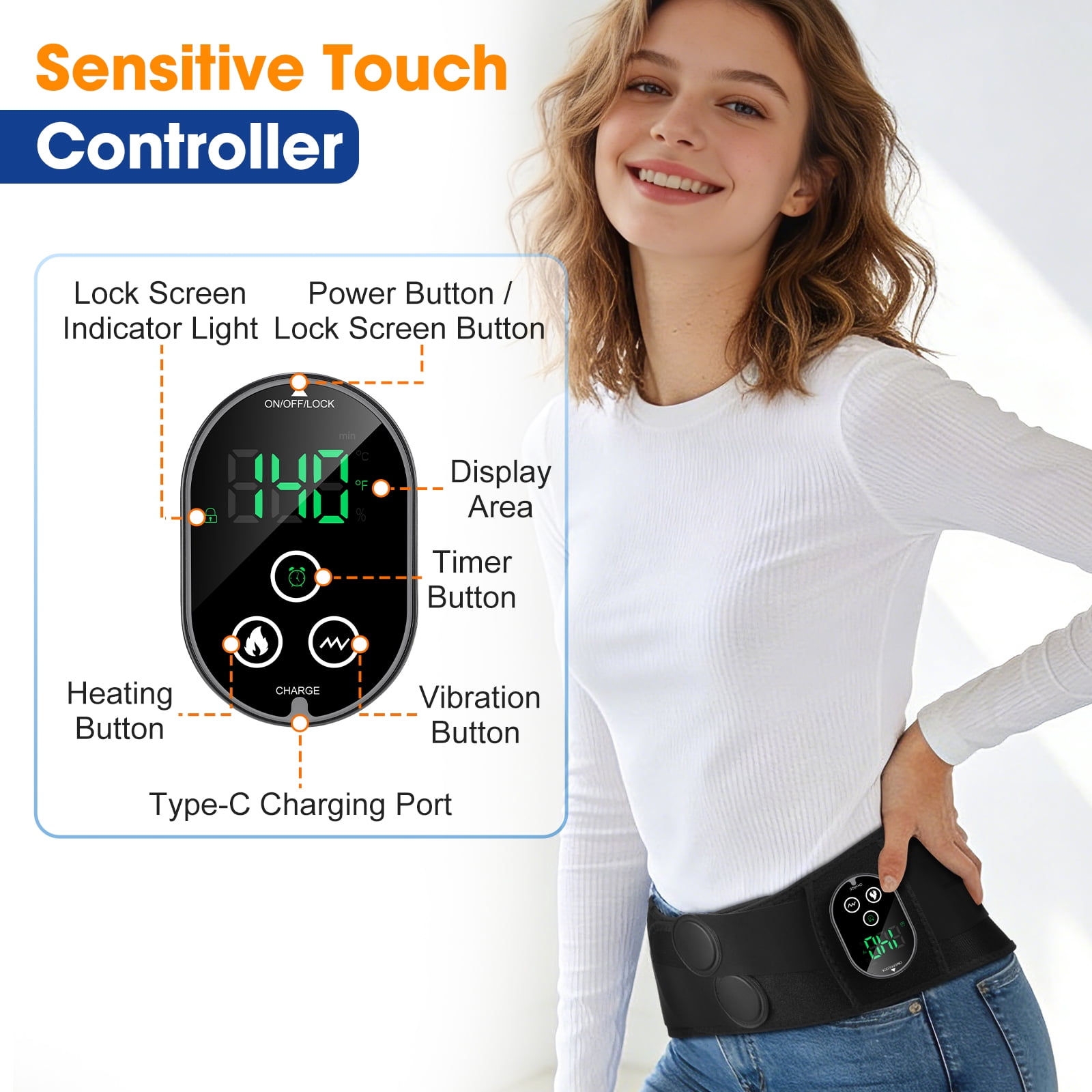 Cordless Hip Heated Massager for Sciatica, Buttock Heating Pad with Massage, Waist Massager Heated Wrap with 5 Heating, 3 Timing & Vibration Modes, 3000mAh Battery for Lower Back, Black