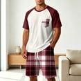 thumbnail image 2 of OIOLOYJM Mens Pajama Set Summer Casual Cotton Plaid Breathable Pjs Sleepwear Soft Comfy Raglan Short Sleeve Sleep Set With Pockets Wine M, 2 of 5