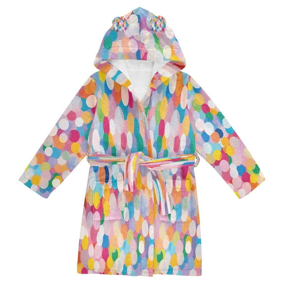 FORMRS Niños Bathrobe Unisex Hooded Robe Soft Plush Pajamas Sleepwear, Size 2-3T, Purple Colorful Circles