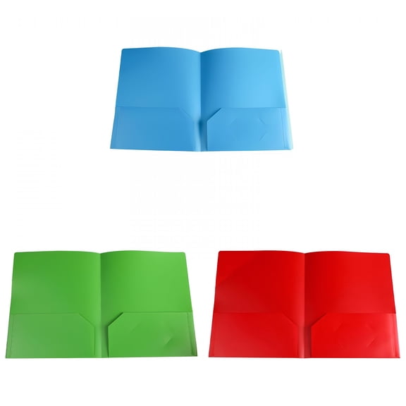 CCOCC 2026 New 3 Pcs Plastic Folders with Pockets No Prongs Heavy Duty Plastic Two Pocket Folders Standard Letter Paper Folder 2 Business Card Folders Plastic Folders (Blue & Green & Red)