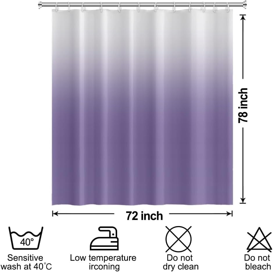 Lavender Shower Curtain Set with Hooks Modern Ombre White Purple Shower Curtains for Bathroom Hotel Dorm Solid Boho Waterproof Fabric Shower Curtain 84x72inches